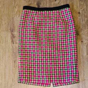 Boden Pink and Black Checkered Tweed Pencil Skirt
